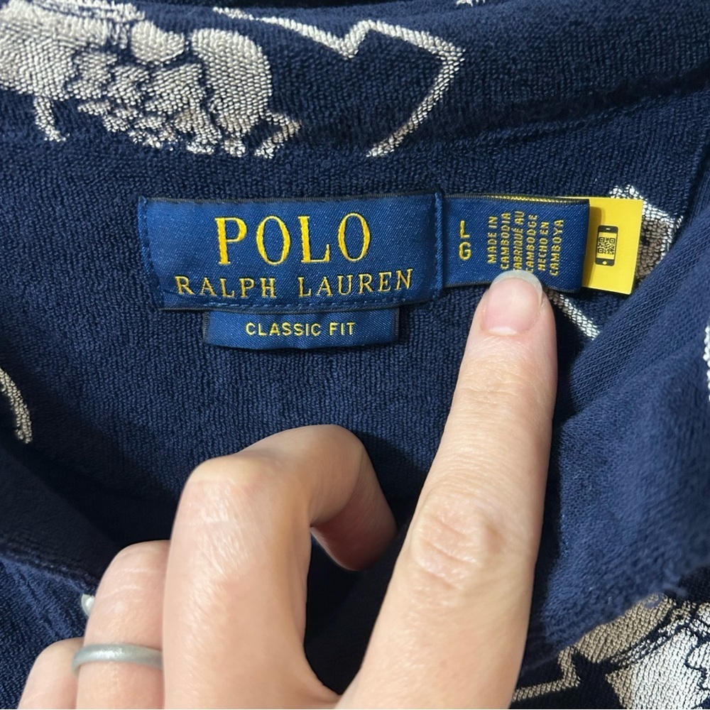 Polo Ralph Lauren P-Wing Logo Terrycloth Loungewear Polo in Blue - Size Large - Picture 3 of 8